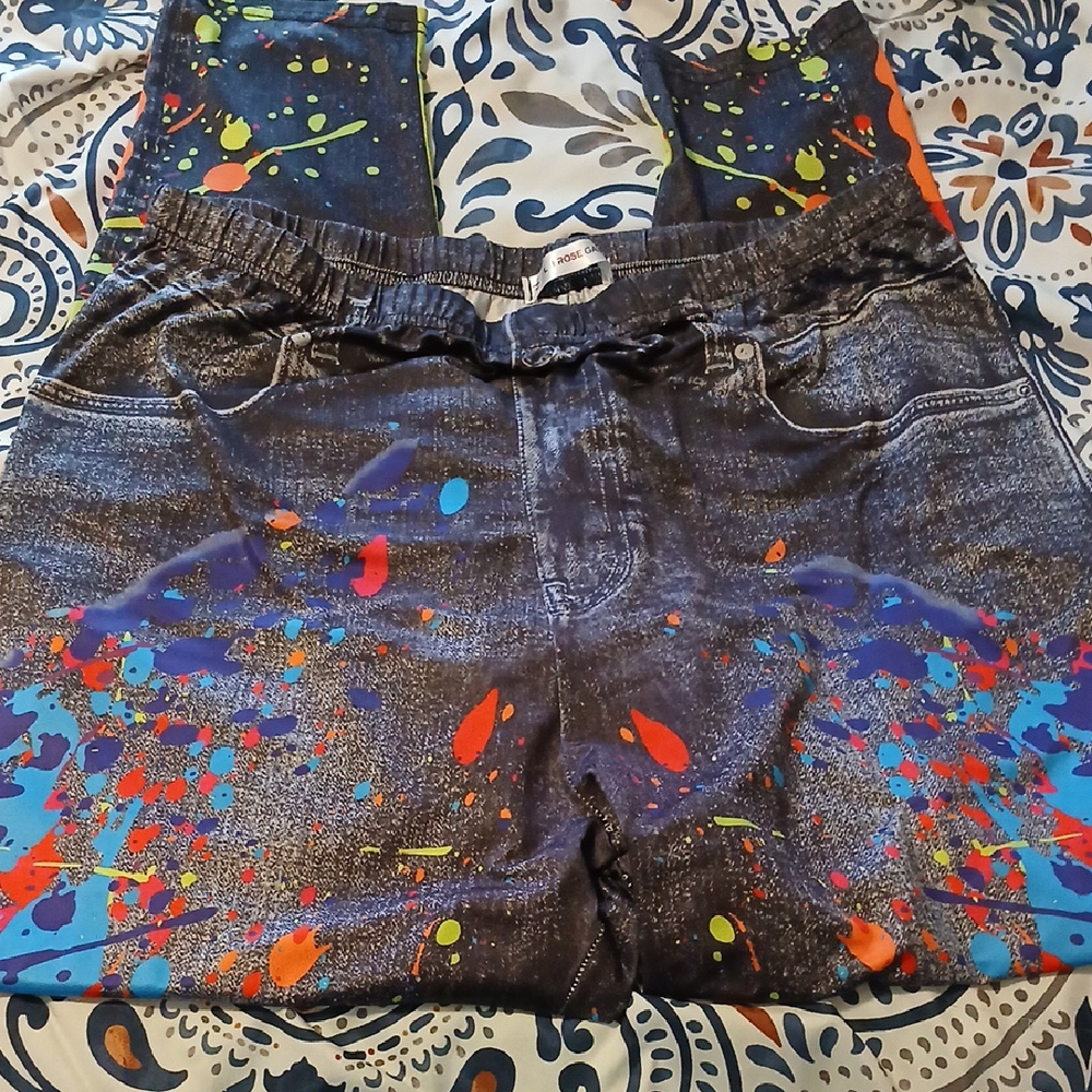 Rose Gal girls paint splatter leggings L